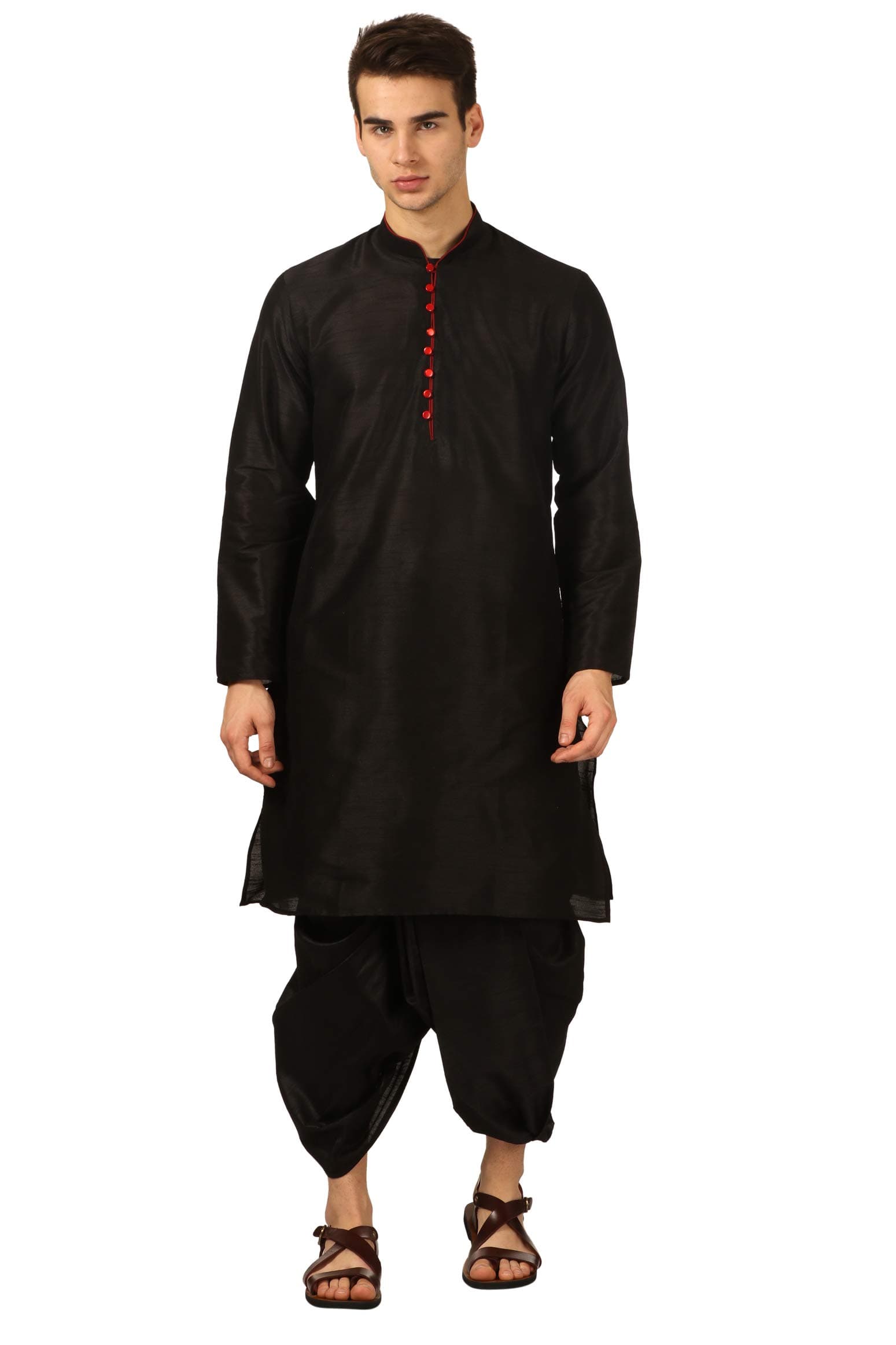 Men's Silk Blend Dhoti Kurta Set (Black)