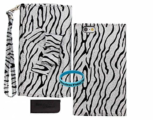 iPhone 6s Case, iphone 6s Wallet, Wireless Fones TM Unique wallet Black and Silver Zebra Bow Glitter Dazzle Design Print Case Cover with PU Leather and Card Slots/Wristlet for iPhone 6s