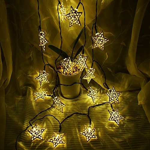 Solar LED Star String Lights 12ft 10LED Decoration Light for Garden, Yard, Home, Landscape Festival Halloween Christmas Party Wedding Tree (Five-Point Star Warm-White)