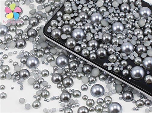 1000pcs Mixed Size 2-10mm Half Round Flatback Imitation Pearls ABS Resin beads (Grey)