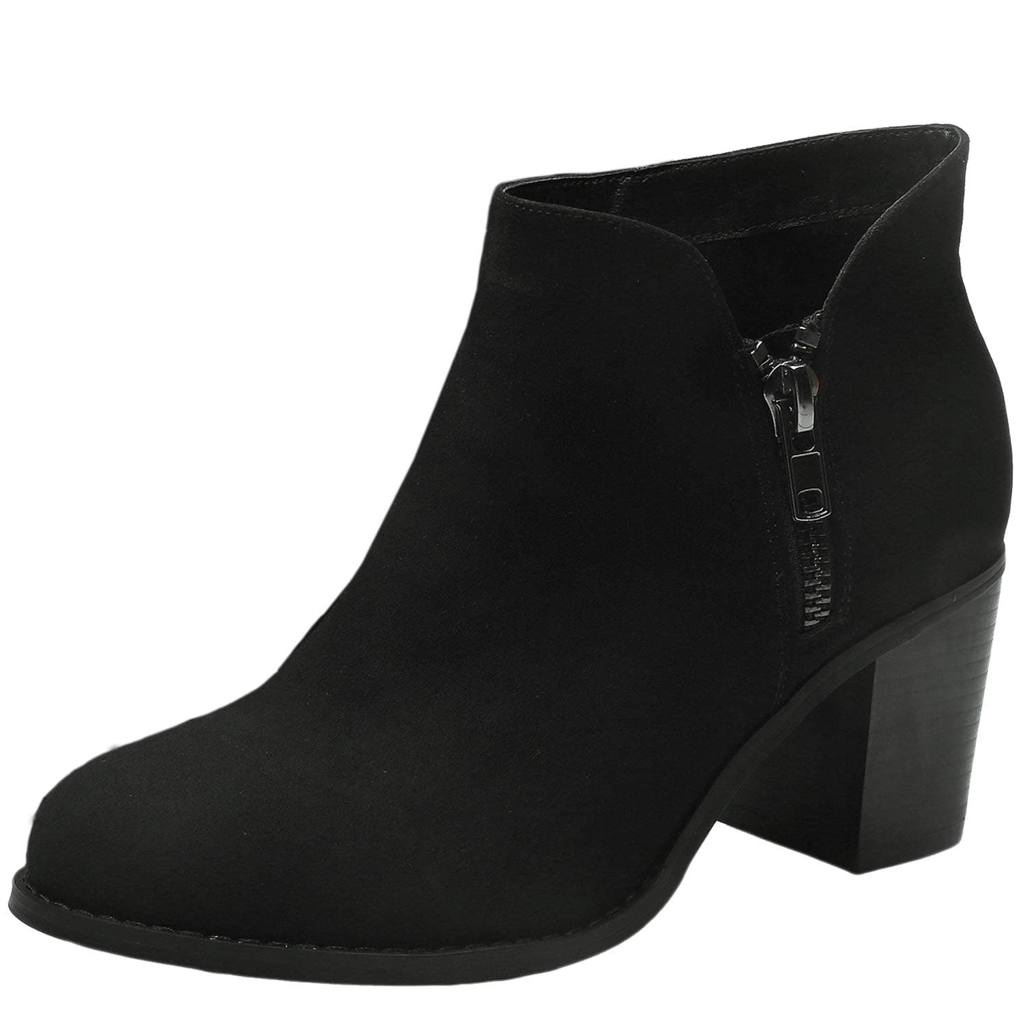 Luoika Women's Wide Width Ankle Boots - Mid Chunky Block Heels Round Toe Side Zipper Booties.…