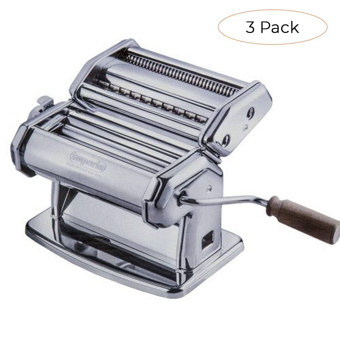 Imperia Pasta Maker Machine - Heavy Duty Steel Construction w Easy Lock Dial and Wood Grip Handle- Model 150 Made in Italy (Thrее Расk)