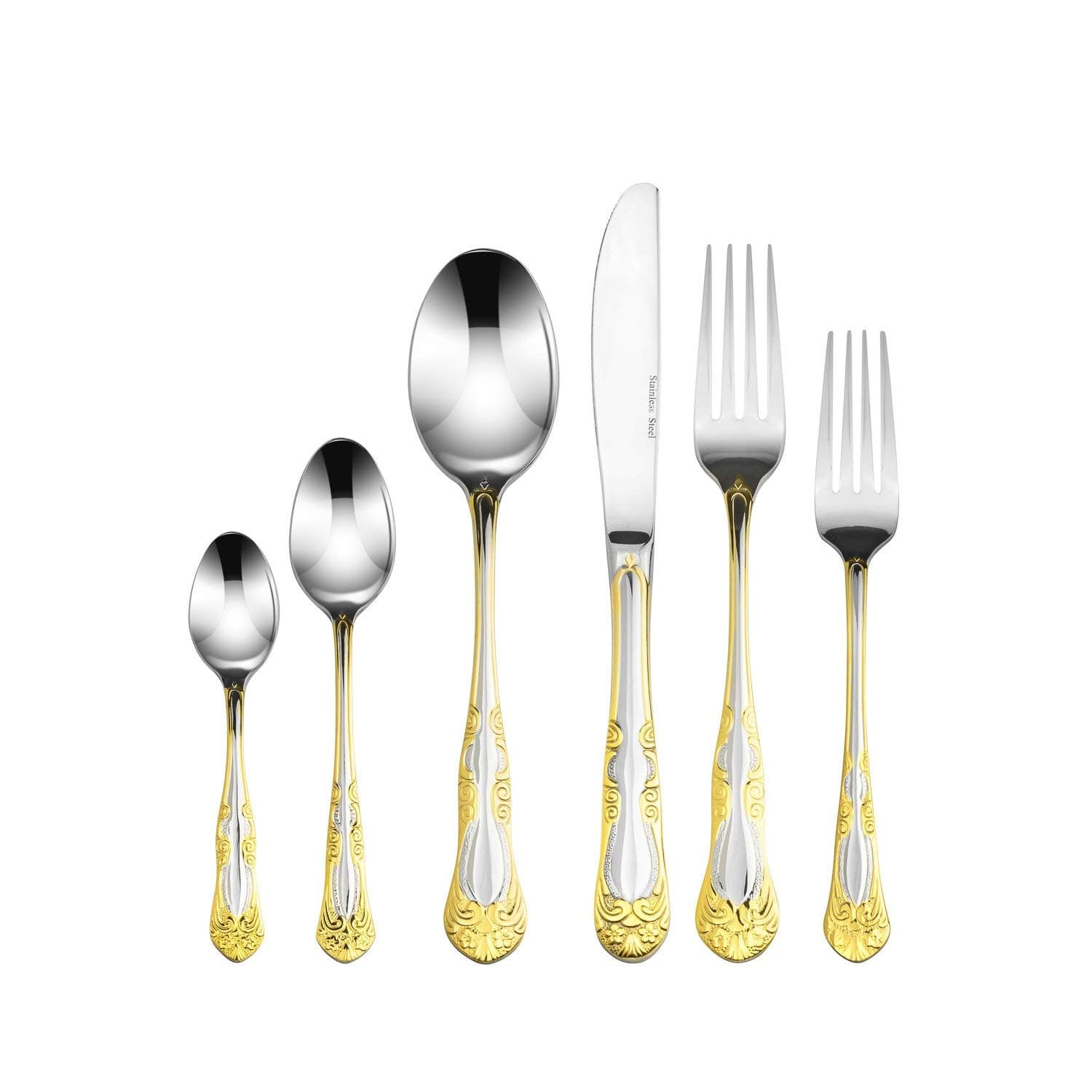 Italian Collection 75-Piece Premium Surgical Stainless Steel Silverware Flatware Set 18/10, Service for 12, 24K Gold-Plated Hostess Serving Set (Rococo)