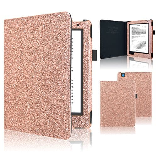ACdream Kobo Aura H2O Edition 2 Case, Folio Premium PU Leather Cover Case for Kobo Aura H2O Edition 2(2017 release) with Auto Wake Sleep Function, (Rose Gold Star of Paris)
