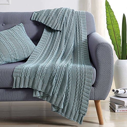 VCNY Abode Dublin Knit Throw Blanket in SPA BLUE