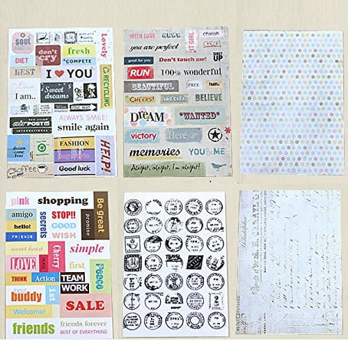 Dadacrafts 6 Sheets 5.7 x 3.94 Inch Decorative Art Fonts Words Stickers Sets for Scrapbooking Binder Planner Photo Album