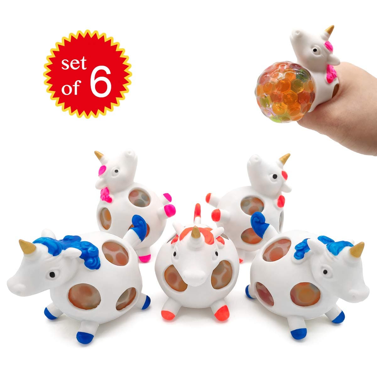 EUYZOU Anti Stress Squishy Multicolored Hand Exercise DNA Ball, Slime Prime Toys for Kids, Animal Stress Ball, ADHD Fidget Toys Set of 6, Unicorn