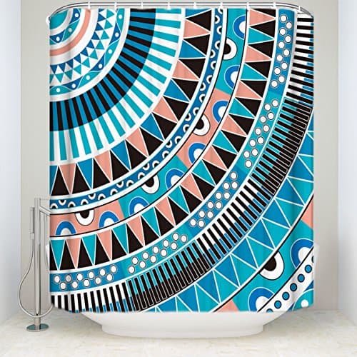 Shower Curtain Ethnic Tribe Pattern Abstract Geometric Art Blue and Pink Pattern Mildew-Resistant Antibacterial Waterproof Shower Rings Included by Miss Sweetheart 36x78 inches