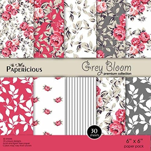 Papericious Designer Edition Paper Pack 6"x6" - Grey Bloom