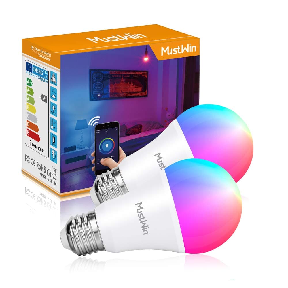 MustWin 9W WiFi LED Bulb E26 Smart Bulbs Alexa, A19 Multicolor Color Changing Bulb, RGB+Warm White, Work with Siri,Alexa, Google Home (No Hub Required)