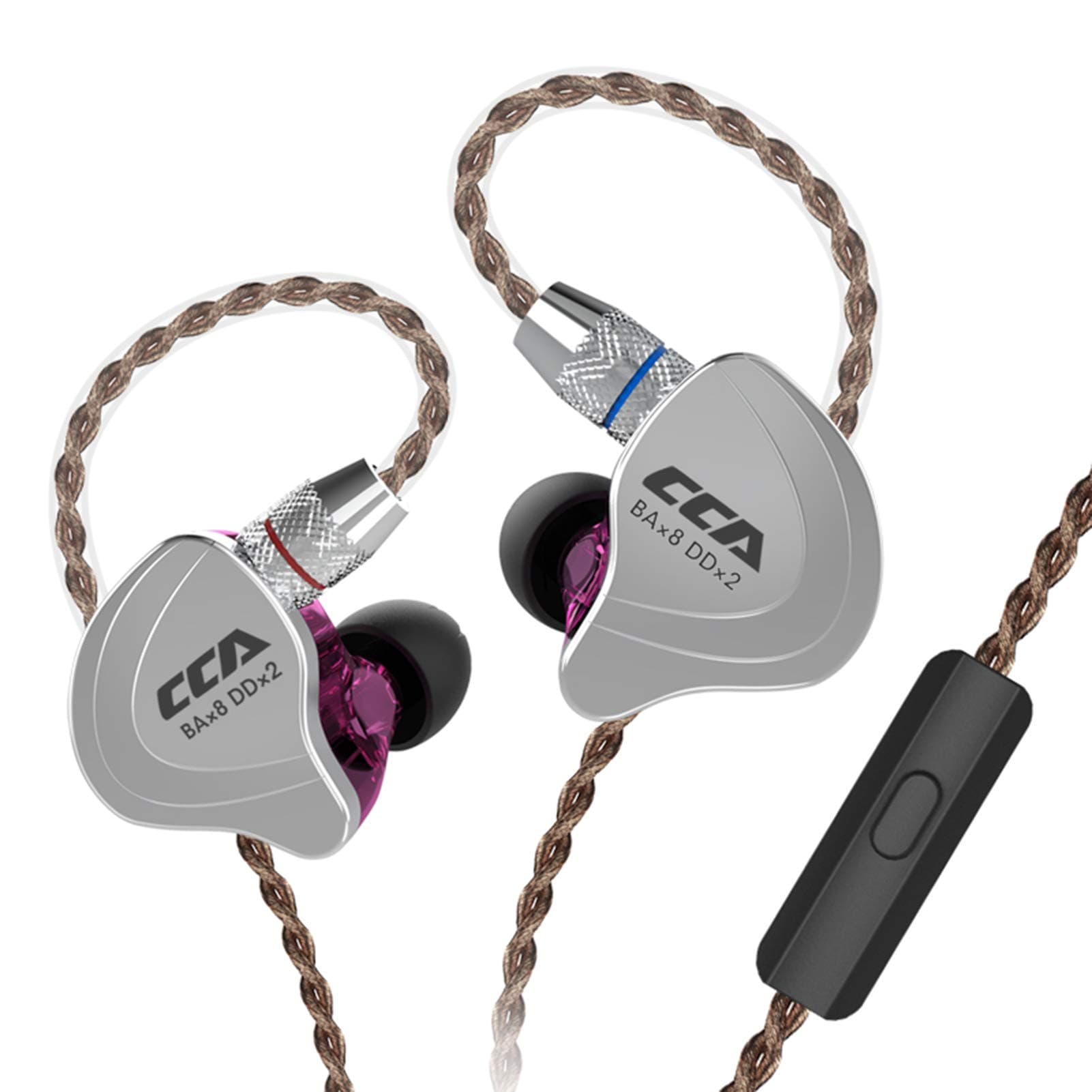 HiFi Five Drivers Hybrid One Side (4 BA + 1 DD) in-Ear Earphones,Full Mid &High Frequency Sound Quality CCA C10 in Ear Monitors Design with Detachable(C10purple with Mic)