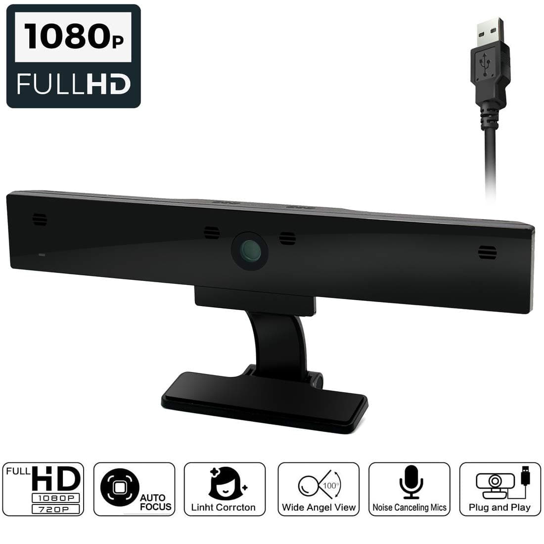 Webcam with Microphone and Privacy Cover, AutoFocus 1080P Webcam Desktop or Laptop HD Camera for Video Calling, Video Meeting, Streaming Camera, Online Class, Etc