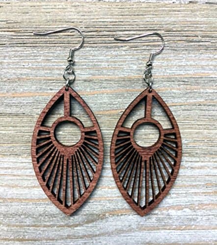 John Leslie StudiosWood Peacock Feather Earrings from Solid Mahogany Stained Maple