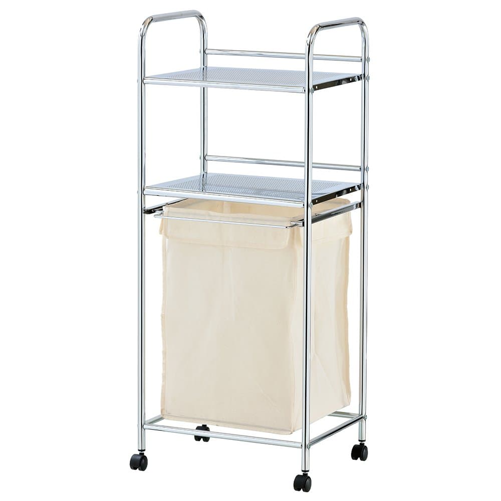 KNIGHT Laundry Basket on Wheels with 2 Tier Chrome Plated Metal Storage Shelves