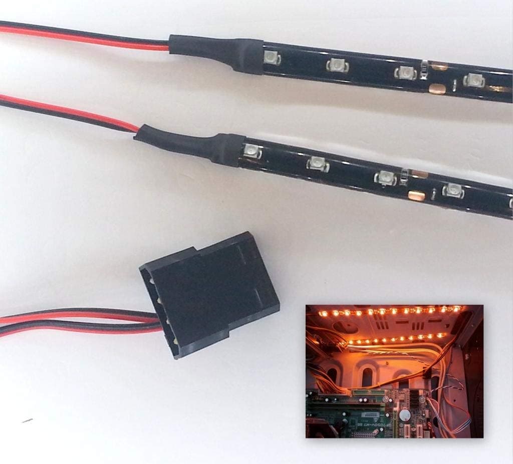 TOPLEDSHOP Amber Led Modding PC Light Kit (2 x 20Cm Strips) 40Cm Molex Tails