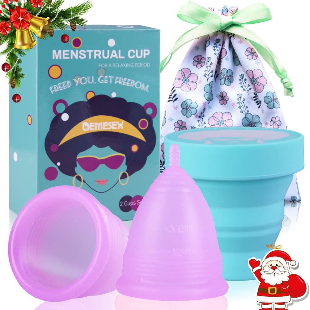 Menstrual Cup (1Large + 1Small Cup + 1Storage Cup + 1Storage Bag) Period Cup for Heavy&Light Flow Soft and Reusable Moon Cup Tampons and Pads Alternative, Purple