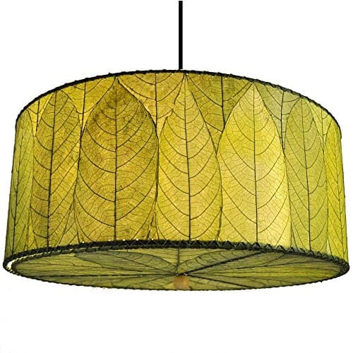 Eangee Home Design Drum Hanging Large Green Shade made of Real Cocoa Leaves 24 Inches Length x 24 Inches Width x 10 Inches Height (497 ag)