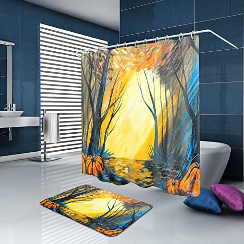 ALFALFA Bathroom Decorative Polyester Fabric Waterproof Shower Curtain With Hooks,Colorful Spring Tree Leaves Theme Abstract Painting Pastoral Style 72" W x 72" H (180CM x 180CM) - Nightfall Forest