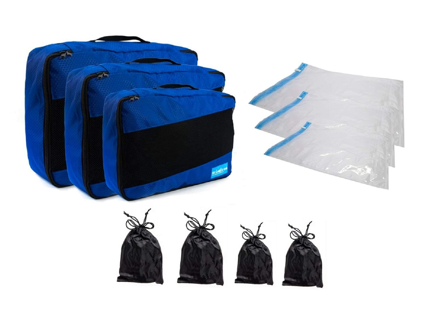 Best Offer- Clothes Storage Packing Set - 10Pcs Set Bundle Bags Organiser + 3 Compressible Ziplock Cubes 2XL 2L Drawstring Bags 3 Rolling Compression Bags