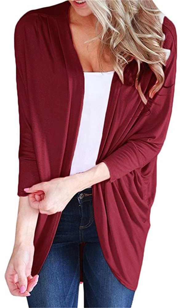 Womens Lightweight Long Cardigans 3/4 Sleeve Open Front Batwing Cardigan Tops