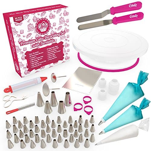 Exclusive Cake Decorating Supplies with Cake Turntable - The Biggest 80 PCS Baking Supplies - Cake Decorating Kit - Baking Set : Piping Bags and Decorating Tips - Decorating Turntable other Baking Kit