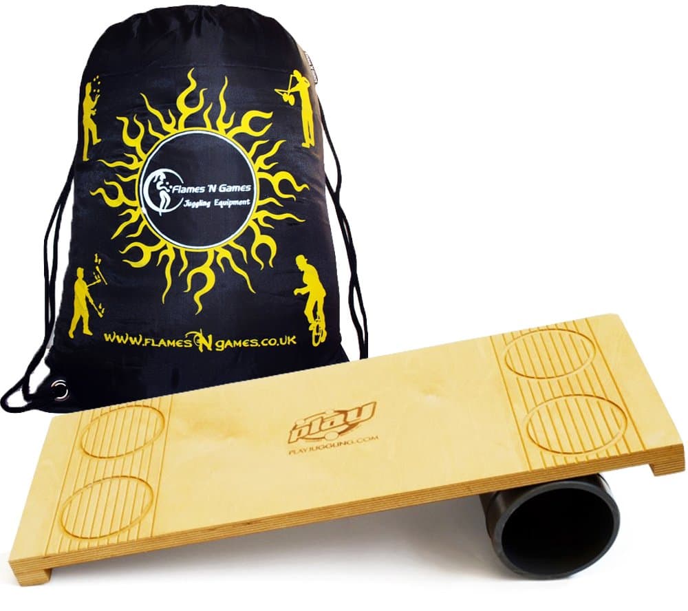 PLAY Pro Rolla Bolla Set - Classic Circus Skills Balance Board + Flames N Games Travel Bag