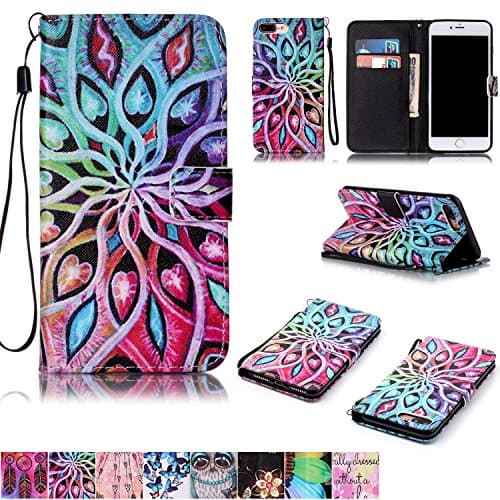 iPhone 7 Plus Case,iPhone 8 Plus Case,Firefish [Kickstand Feature] Durable Leather Flip Folio Wallet Case with Card Slot and Anti-scratch Protective Cover for Apple iPhone 7 Plus-Spread Flower
