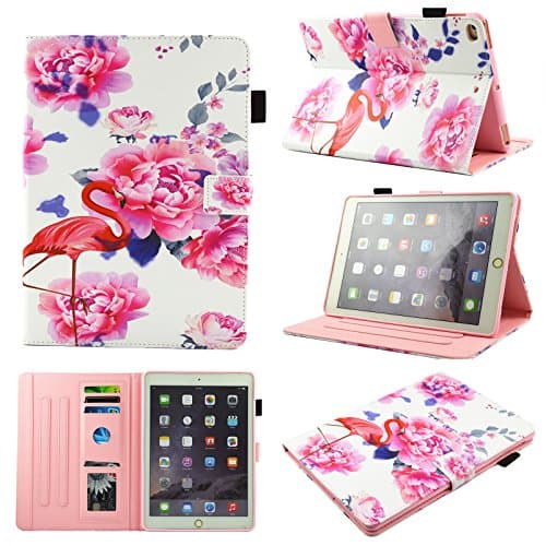 IPad Air / Air 2 /New iPad 9.7 Inch 2017 Case Chgdss [Anti-skid support] Colorful Painting Auto Wake/Sleep Corner Protection Cover/Card Slots, for Apple iPad 9.7(2017)/iPad Air 1 2 - Rose Flamingo
