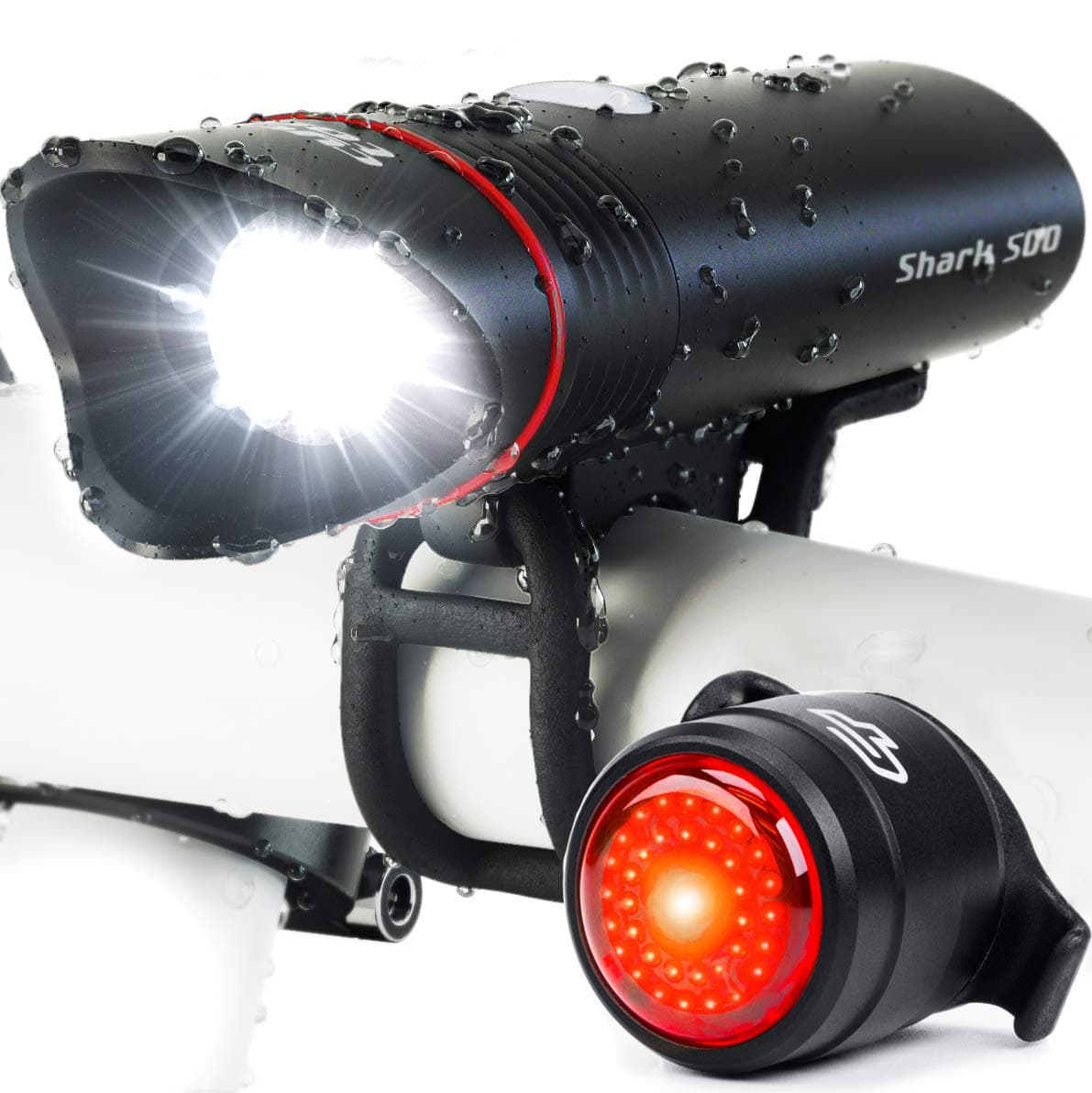 Cycle Torch Shark 500 USB Rechargeable Bike Light – Headlight & Tail Light Set- Fits All Bicycles, Hybrid, Road, MTB, with Quick Release