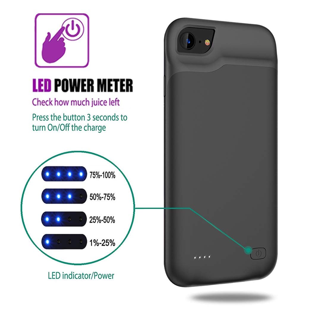 Battery Case for iPhone 6/6s/7/8, 6000mAh Portable Rechargeable Battery Pack Charging Case for iPhone 6/6s/7/8 (4.7 inch) Extended Battery Charger Case Backup Power Bank (Black)