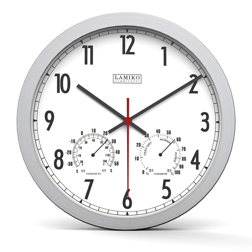 LAMIKO 12" Digital Wall Clock Silent Non-ticking Large Clock with Thermometer and Hygrometer