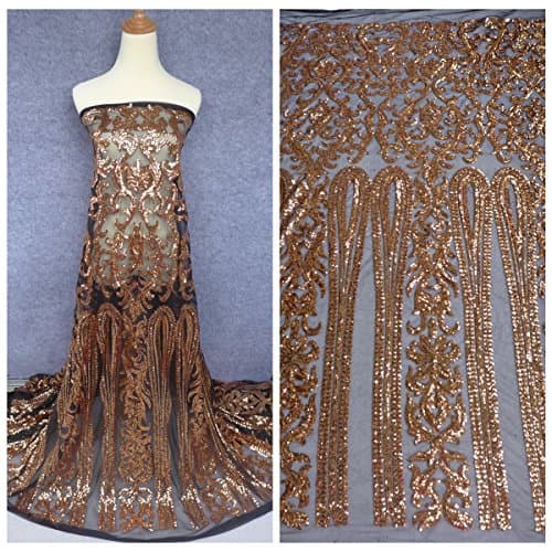 New Gold Sequins on Black Netting Embroidered Show/evening/stage Dress Fabric 51 Inches Width By the Yard