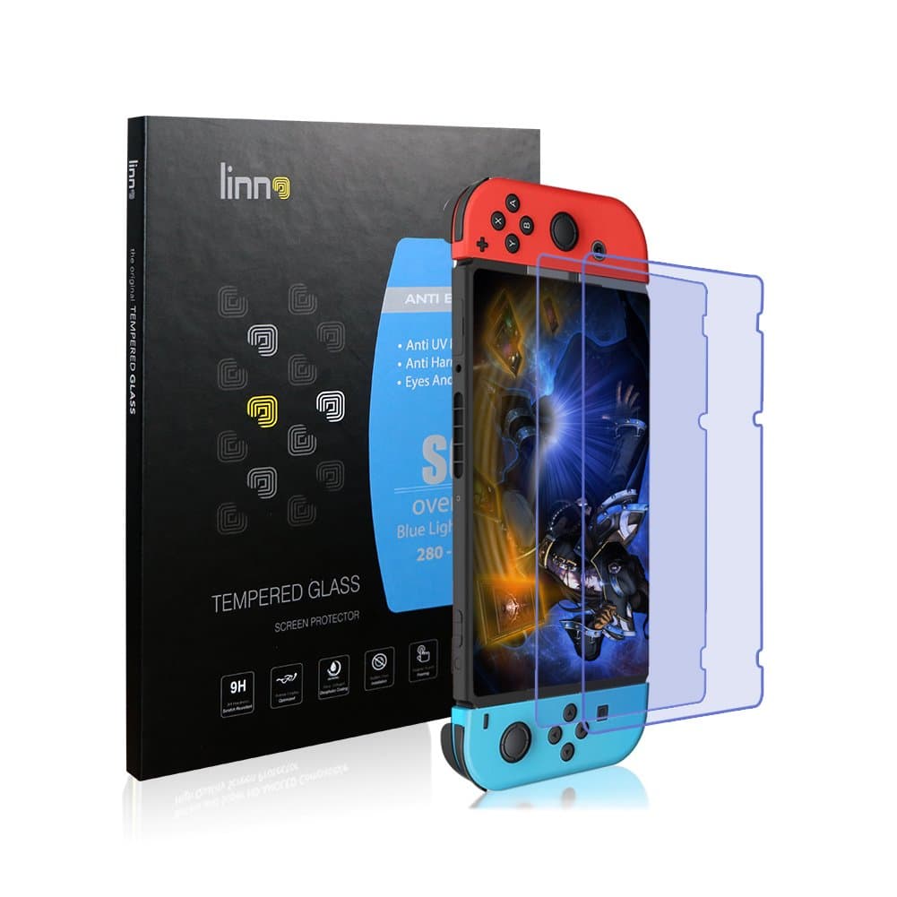 Nintendo Switch Screen Protector, LINNO Eyes Care Anti UV,Anti Blue Light Tempered Glass Protection Film for Nintendo 2017 Profession for Game Super HD Anti Fingerprint, Scratch Resistance(2-Pack)