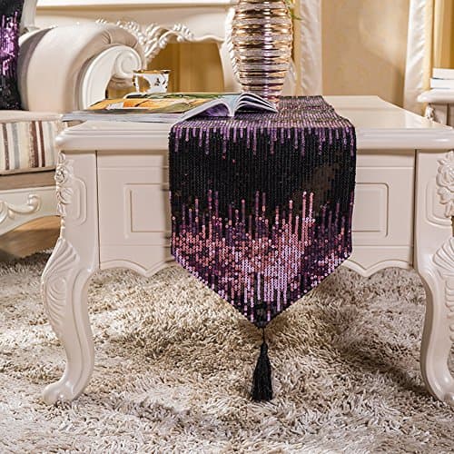 Sequin Chenille Table Runner for Home Party Wedding Banquet Decoration - 12 .6" x 70.9" or 12 .6" x 78.7" (12 .6" x 78.7", purple)