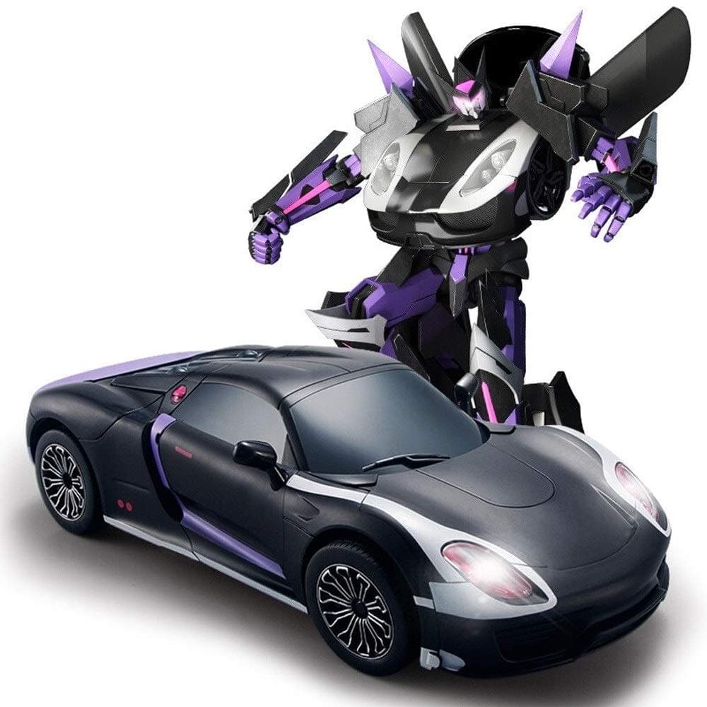 Kikioo 2.4GHZ Remote Control Car –Dual Mode Chargeable Transformer Robot One Touch Transform/Gesture Sensing Electronic RC 360° Rotation Drifting Stunt Cars Sound & Light Best Gift for Boy Children