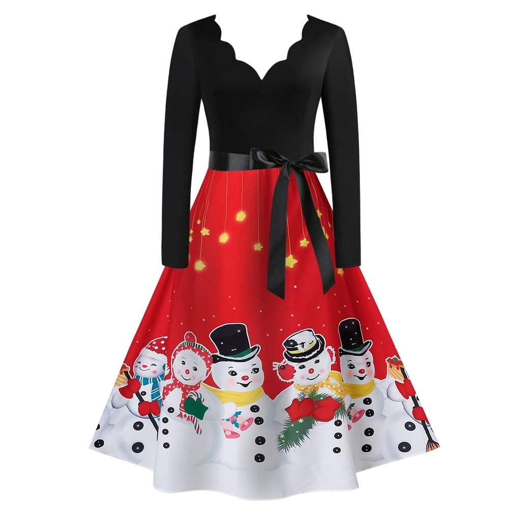 NEEDRA Women's Retro O Neck Butterfly Musical Note Printed Evening Dress