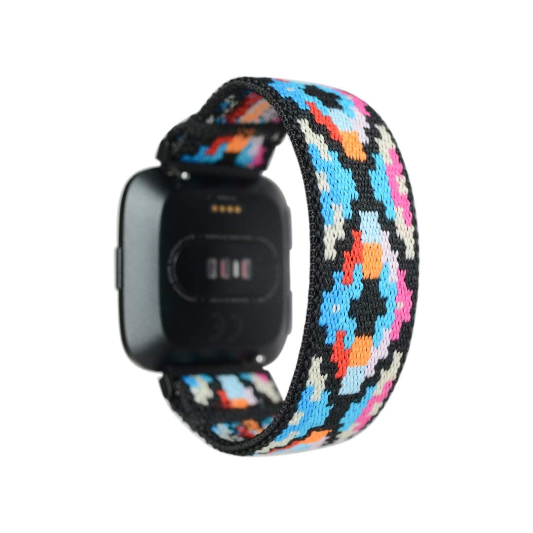 Tefeca Geometry Pattern Elastic Compatible/Replacement Band for Fitbit Versa/Versa 2/ Versa Lite/Versa SE (Black, M fits Wrist Size : 6.5-7.0 inch)