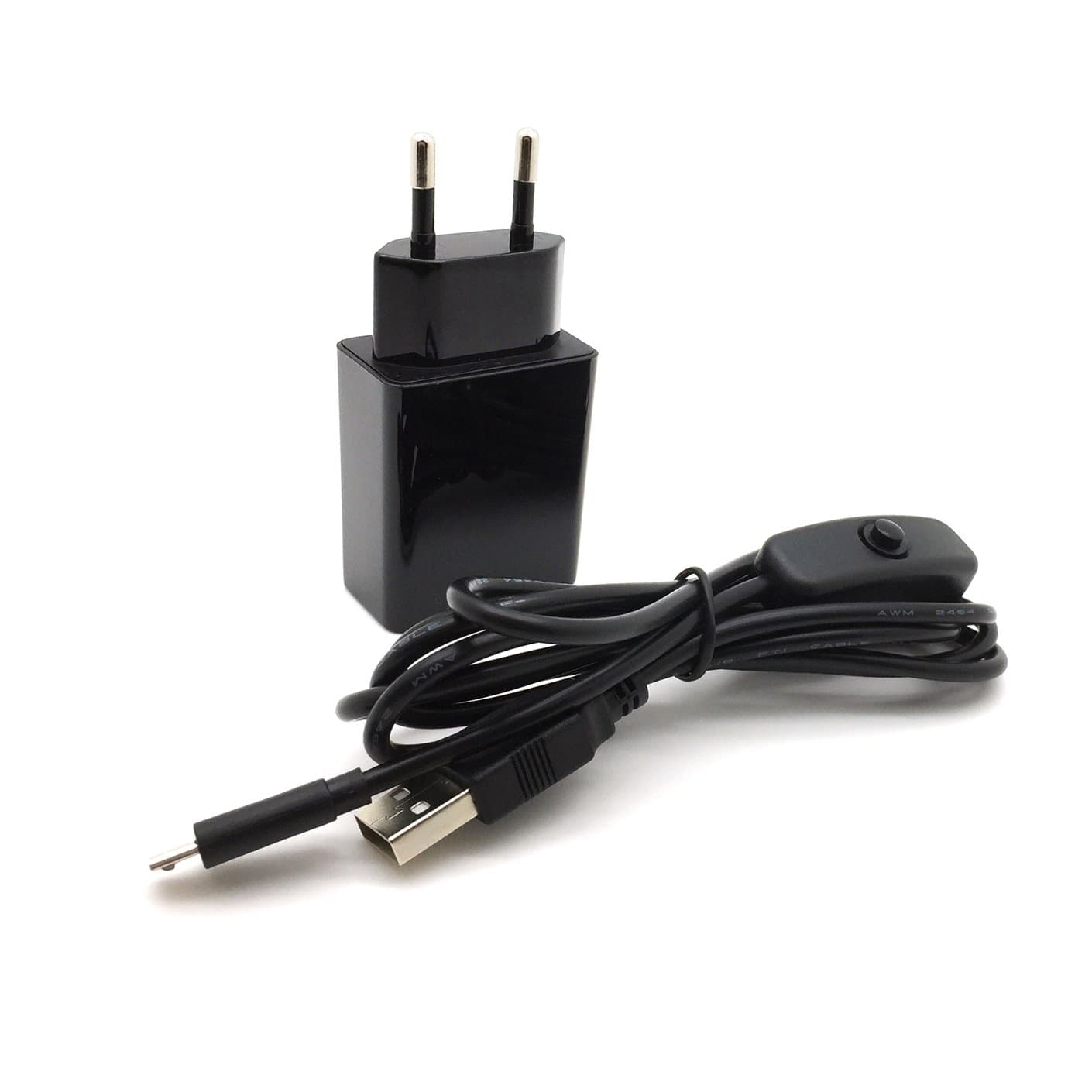 AptoFun 5V 2A Micro USB Charger, power supply (with on / off switch on cable) for Arduino Uno, Nano Raspberry Pi 3/2 and Smartphone, iPhone, iPad, Powerbank in black