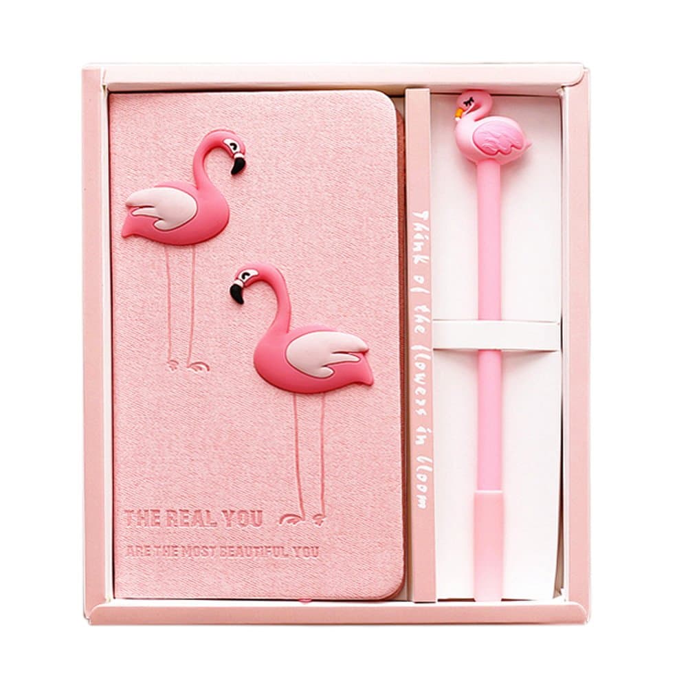 HTOYES Flamingo Theme Notebook Pen Set - 2018 Nice Gift Set for Journey Diary Day Planner School Study Office Supply (Flamingo Couple Notebook with Plastic Pen)