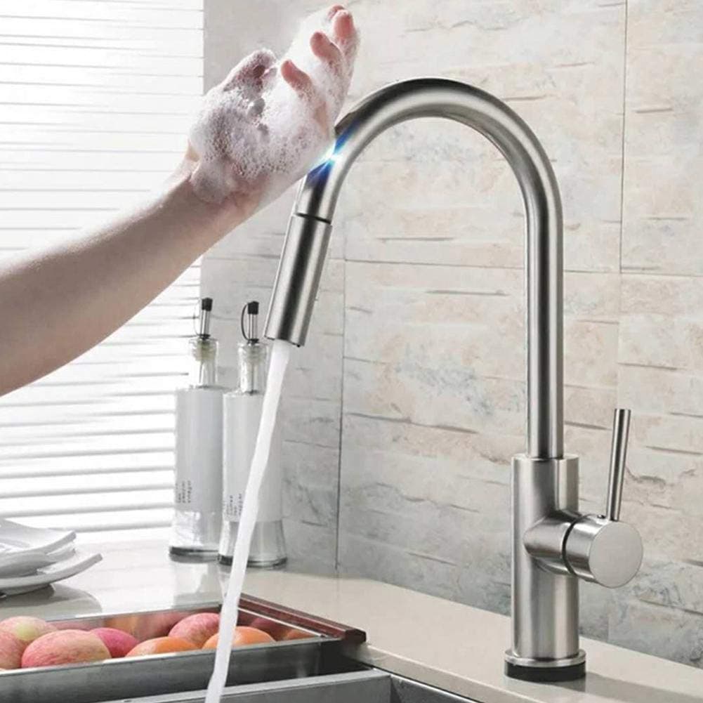 Touch Kitchen Faucets with Pull Down Sprayer - Kitchen Sink Faucet with Pull Out Sprayer, Fingerprint Resistant, Single Hole Deck Mount, Single Handle Copper Kitchen Faucet, Brushed Nickel