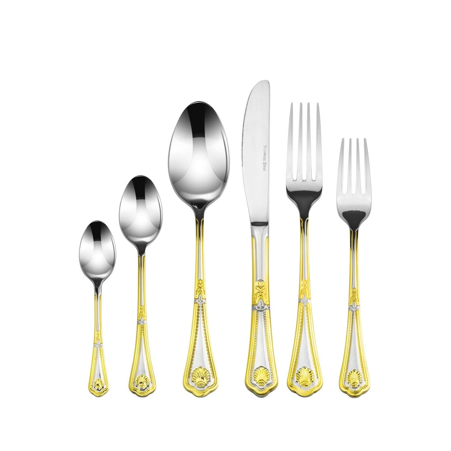 75-Piece Premium Surgical Stainless Steel Silverware Flatware Set 18/10, Service for 12, 24K Gold-Plated Hostess Serving Set (Seashell)