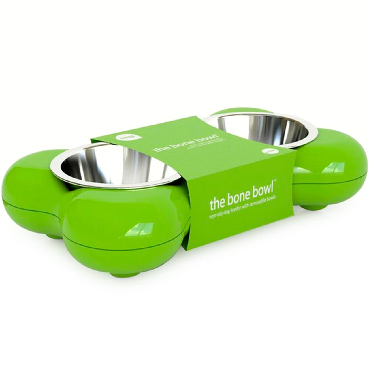 Hing Designs The Bone Bowl with Non Slip Rubber Feet and Dishwasher Safe Removable Stainless Steel Bowls, Green