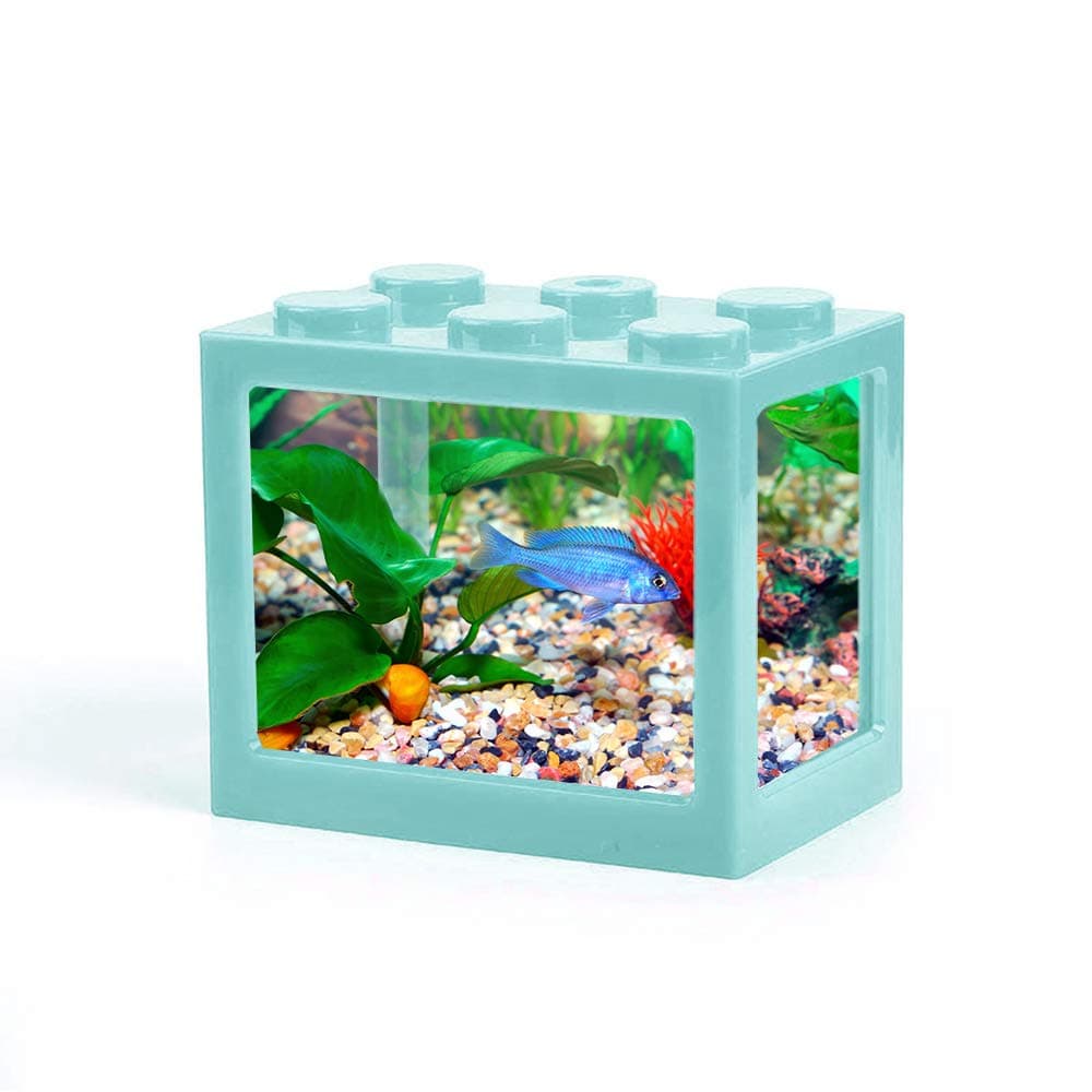NWHEBET Mini Cube Fish Tank,Stackable Aquarium Building Block Design Fish Tank Block Reptile Box Office Table Decoration Ocean Micro-Landscape Box Miniature Pet Box