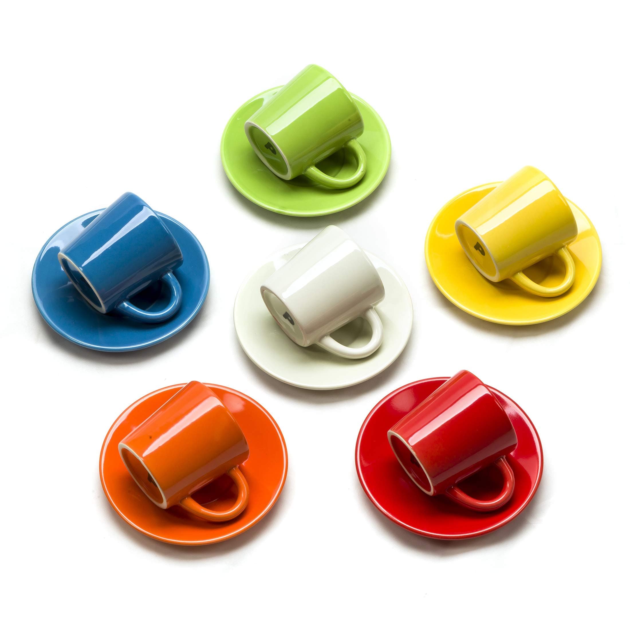 LVKH Espresso Cup Set with Saucers - Ceramic Demitasse Cups - (6 Cups, Multi Color)