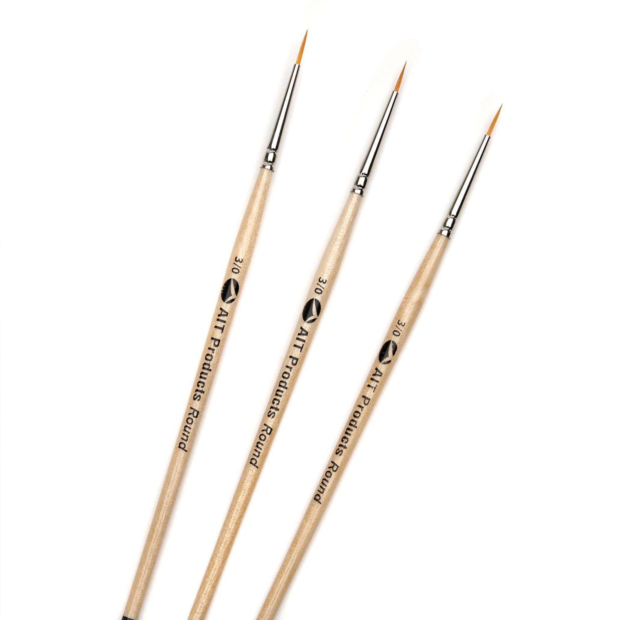 AIT Art Round Detail Paint Brushes, Size 3/0, Pack of 3, Set Assembled in USA for Trusted Performance Painting Small Details with Oil, Acrylic, and Watercolors