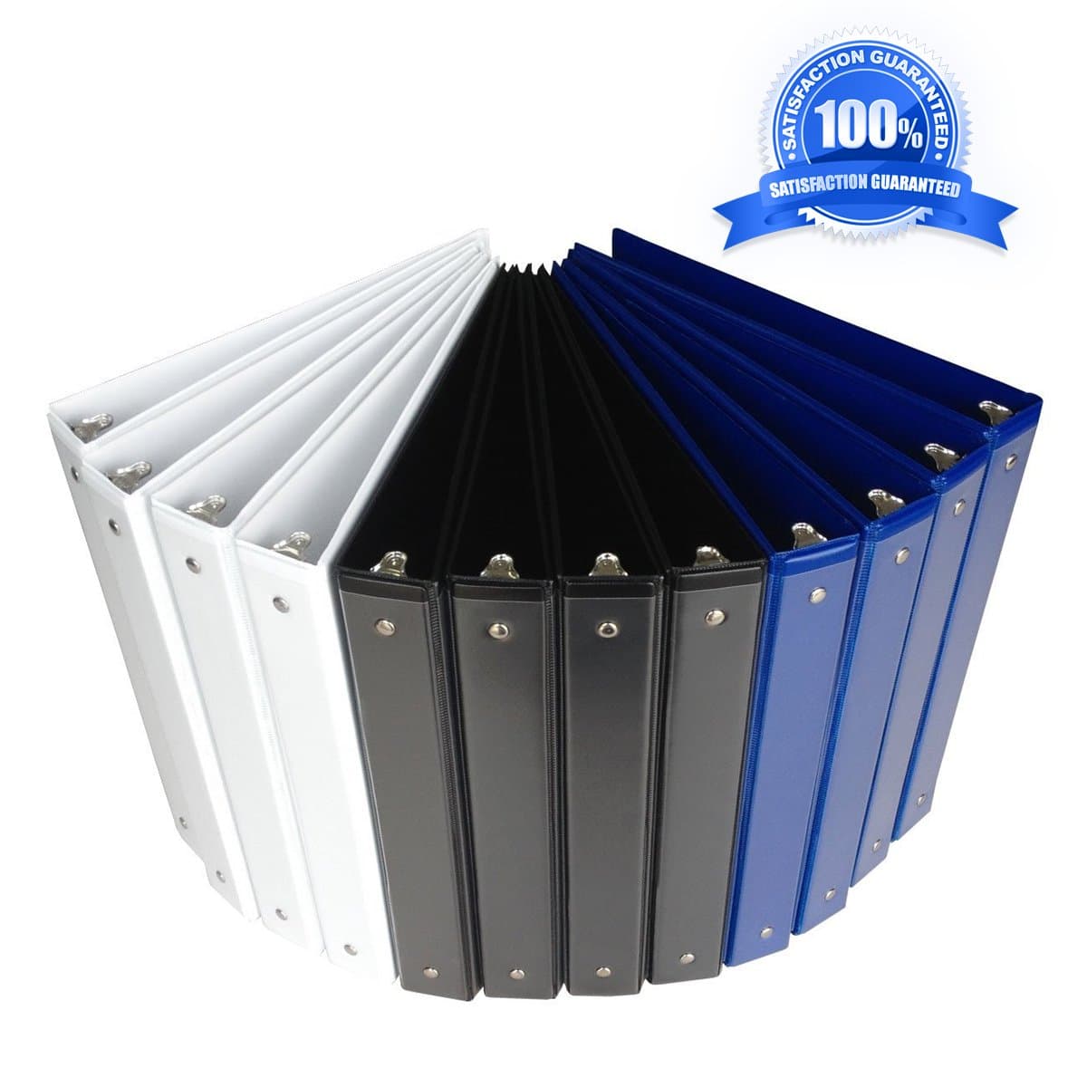 Binder, 1 inch Binders 3 Ring, Durable View Binder, Assorted color Binders(White/Black/Blue), 12pcs/pack
