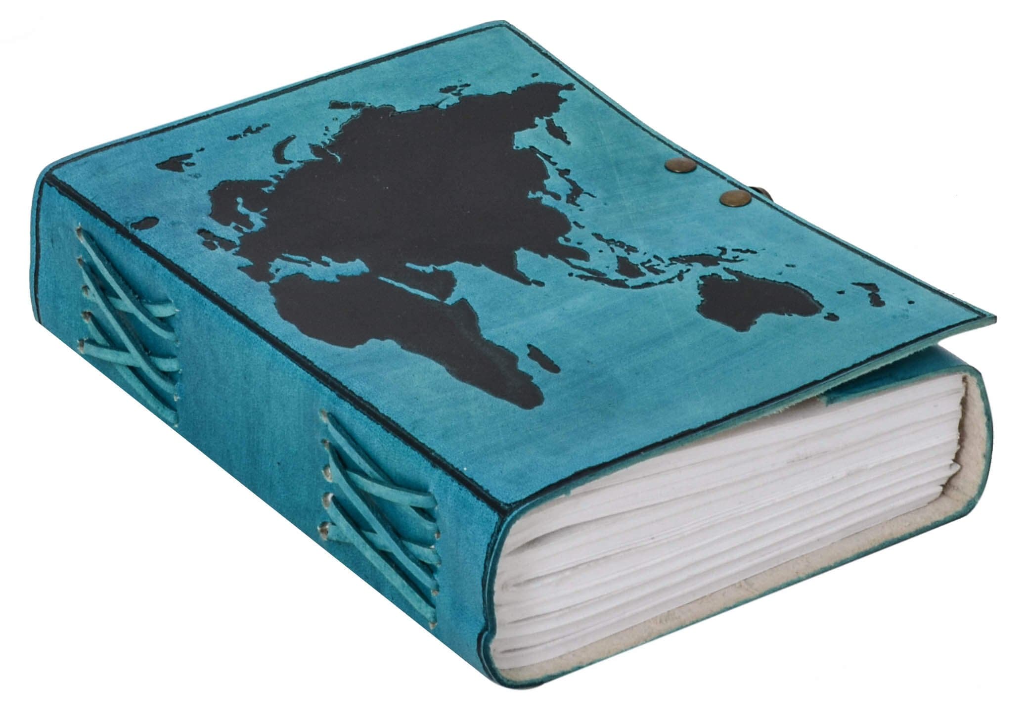 Gusti Leather DIN B5 Leather Notebook Book Diary Sketch Book Photo Book Travel Diary Design World Map Blue 2P47/24/20