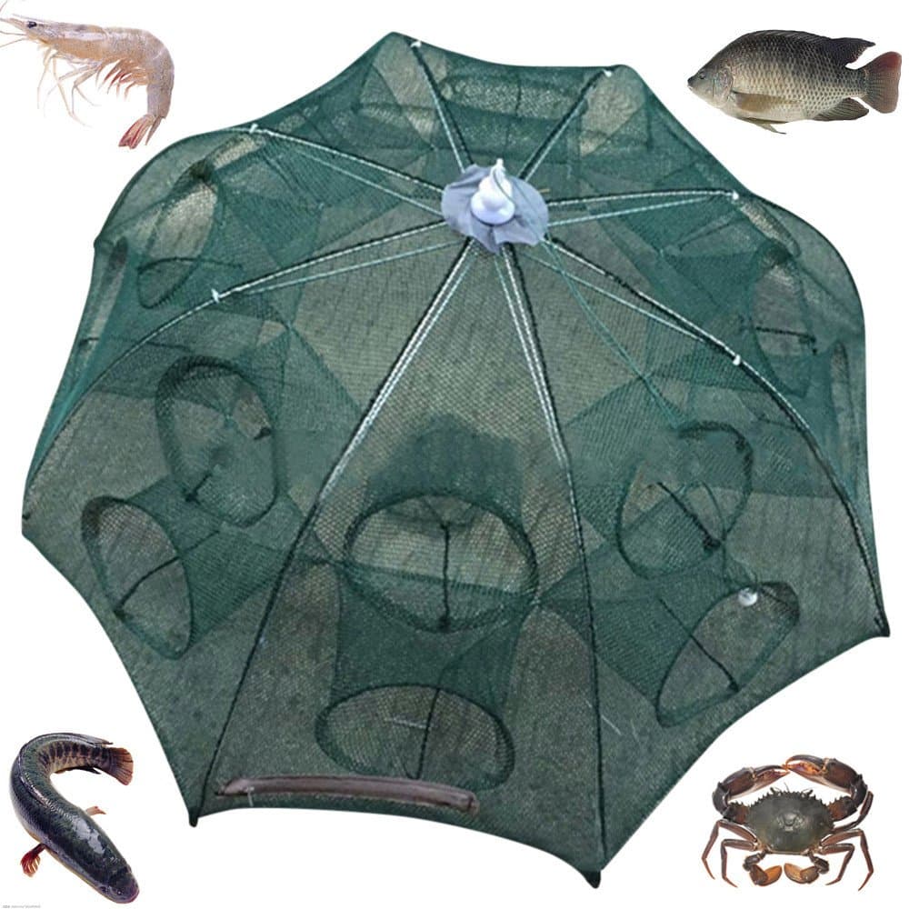OVERMAL Portable Foldable 4/6/8/10/12/16/20 Holes Automatic Fishing Net Shrimp Cage Nylon Foldable Crab Fish Trap Cast Net Cast Folding Fishing Network (4Holes/72cm)