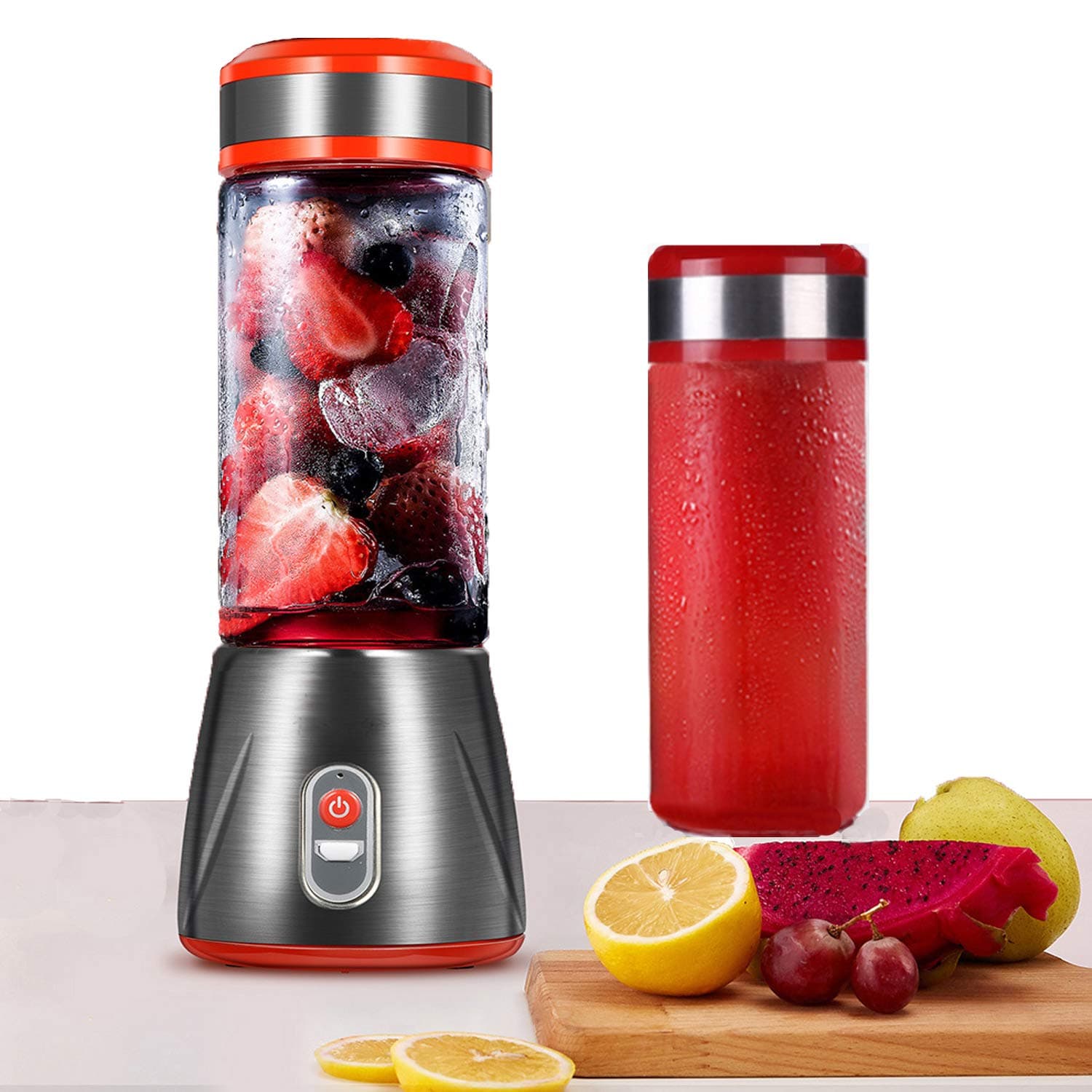 Portable Blender Smoothie Maker Juicer Mixer Mini Personal Fruit Blender 380ml Mixer Juice Cup USB Rechargeable with 6 Stainless Steel Blades (RED)