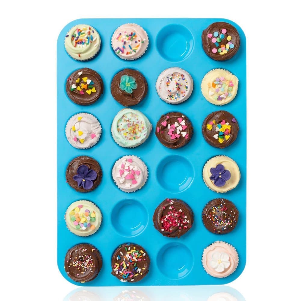 Large Mini Muffin Pans - 24 Cups Jumbo Silicone Mould/Baking Tray - Top Non Stick Bakeware for Muffins, Cakes and Cupcakes - Heat Resistant Tins up to 450F- Dishwasher and Microwave Safe (Blue)